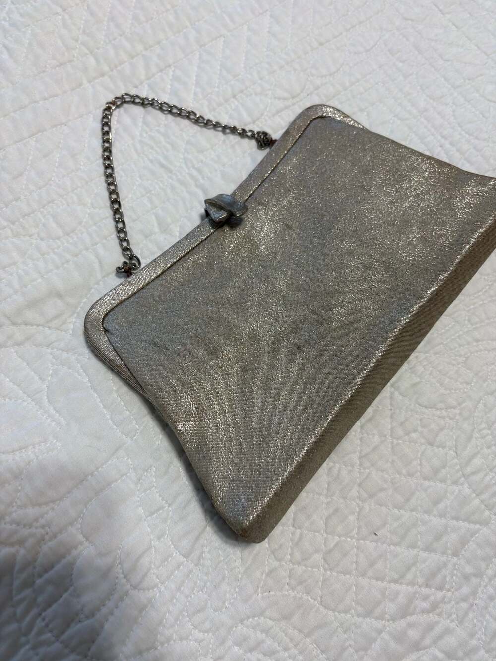 Vintage Metallic Gold Shimmer Evening Clutch Handbag with Chain Strap